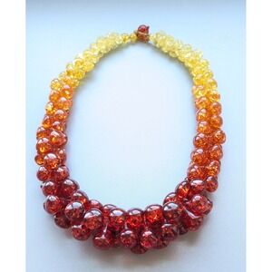 Vintage Faux Amber Necklace Cluster Bead 23" Chunky Ombre Red Yellow Bubble